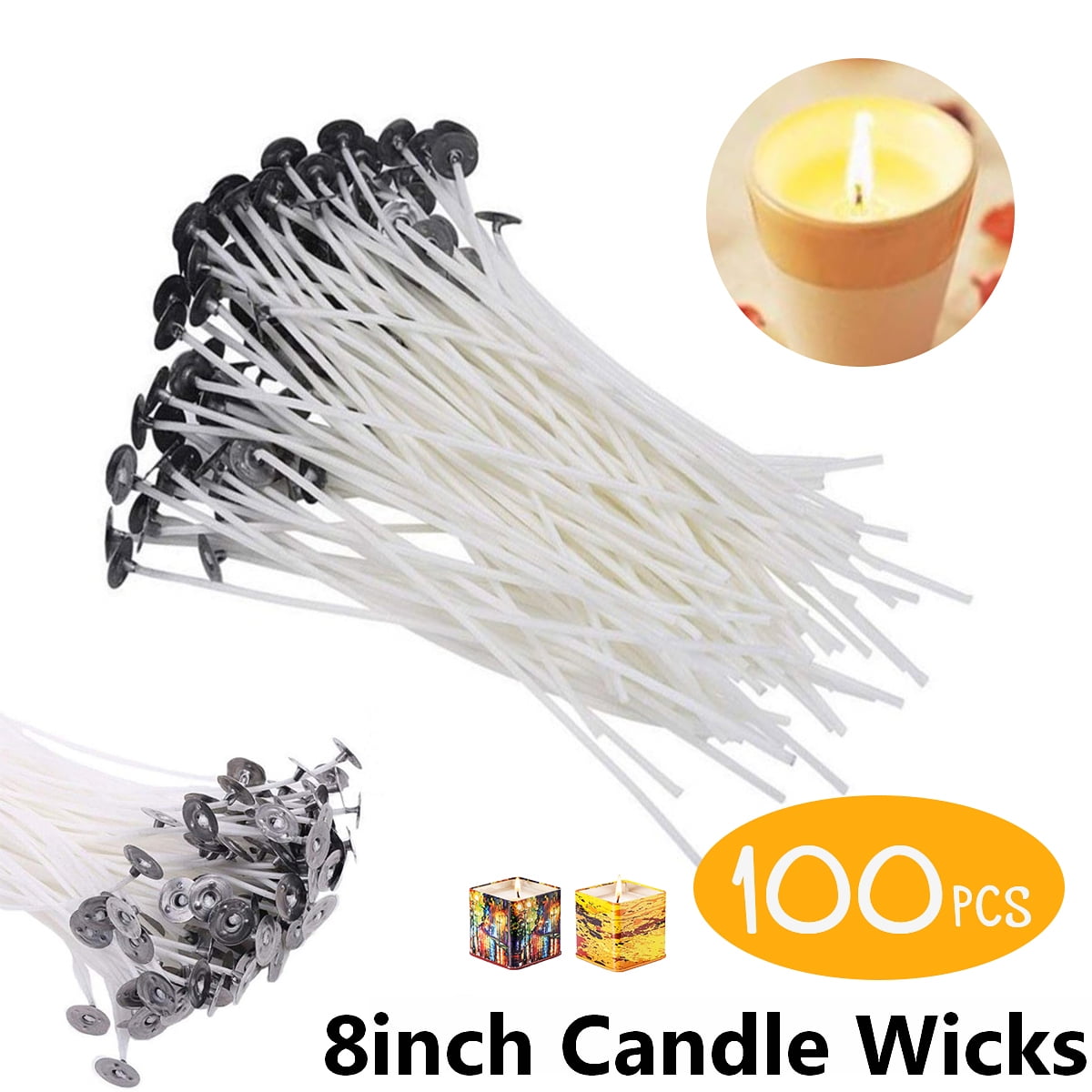 Laileya 50pcs Natural Candle Wick Core With Metal Sustainers Low Smoke For Candle Making DIY