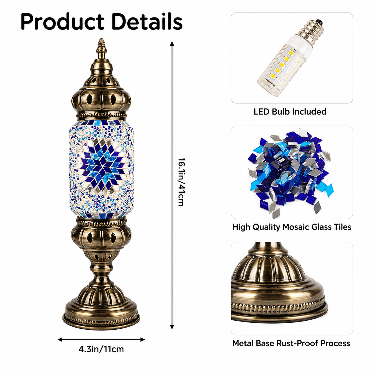 MEHOOM DIY Mosaic Lamp Kit, Turkish Crafts Kit for Adults, Luxury Moroccan-style Decor, Table Lamp for Bedroom Ambiance, Perfect Gift for Her or Him (Serenity Blue)
