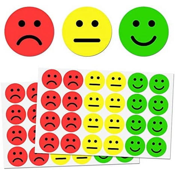 Calcomanías emociones cara sonriente triste 1 pulgada autoadhesivas papel madera plástico