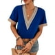 thumbnail image 3 of SAYOO Tops sueltos para mujer, manga corta, cuello en V, informal, fiesta, club, primavera, verano, patchwork SAYOO  Casual, 3 of 5