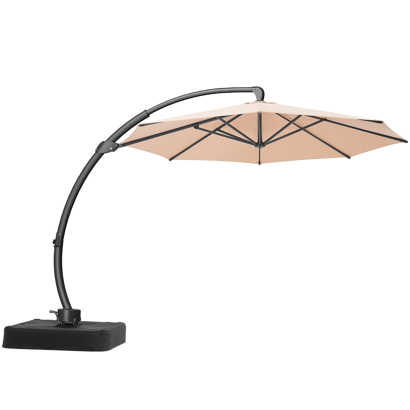 Dovov 11ft Patio Umbrella with Base, Aluminum Deluxe Round Curvy Cantilever Umbrella Large 360° Rotation Offset Hanging Outdoor Market Umbrellas for Lawn Garden Deck Backyard Pool, Champagne