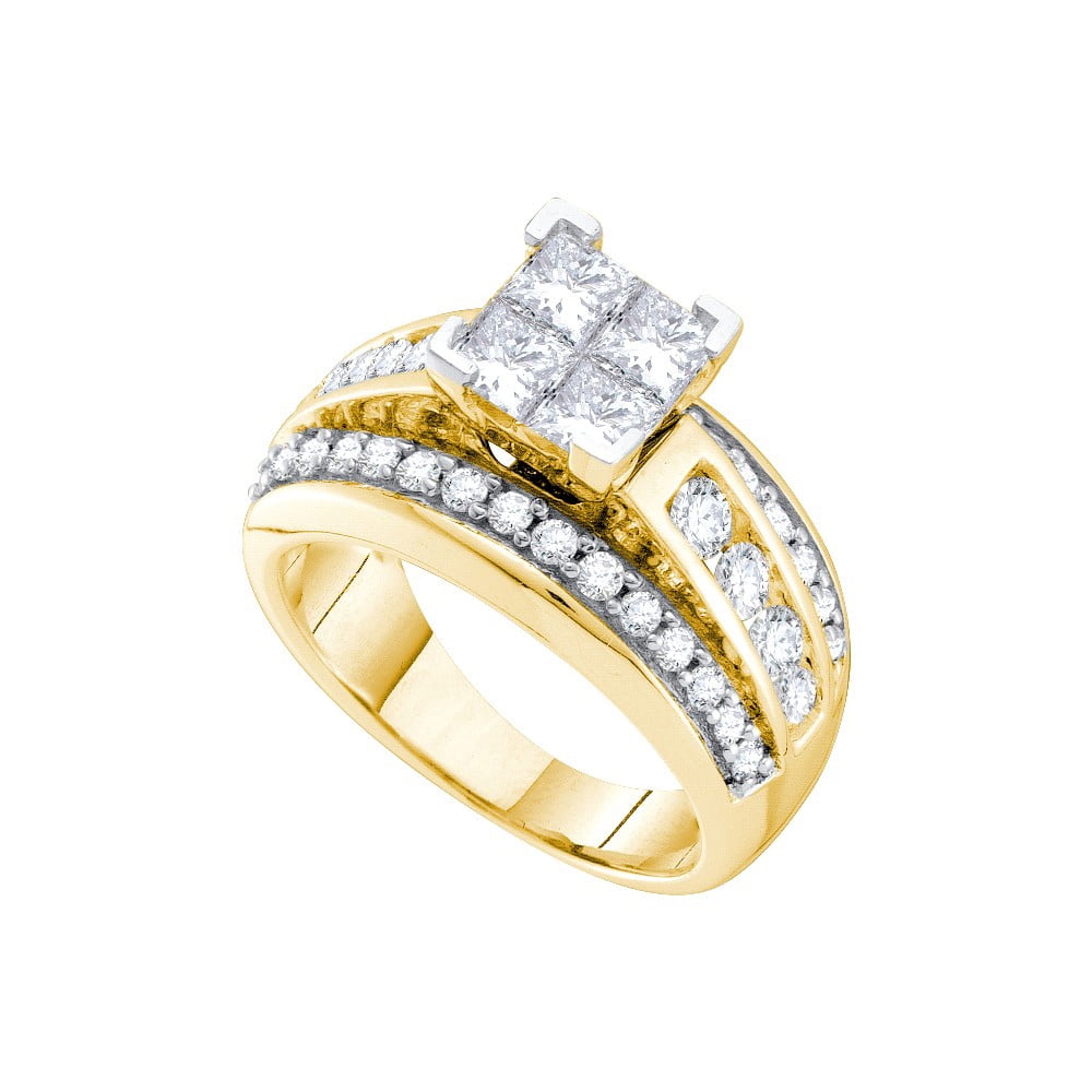 14kt Yellow Gold Womens Princess Diamond Cluster Bridal Wedding Engagement Ring 1-1 2 Cttw by GND