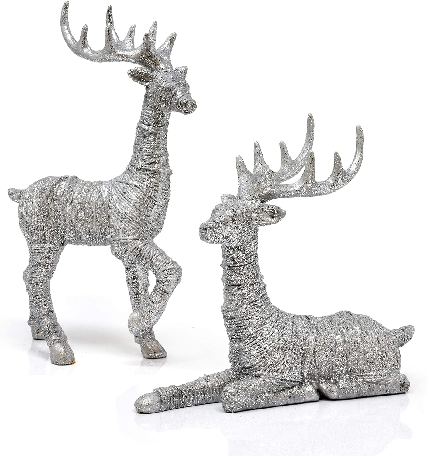 REINDEER GLASS DECORATIONS WITH GLITTER ANTLERS x 10 LOVELY TABLE DECORATION