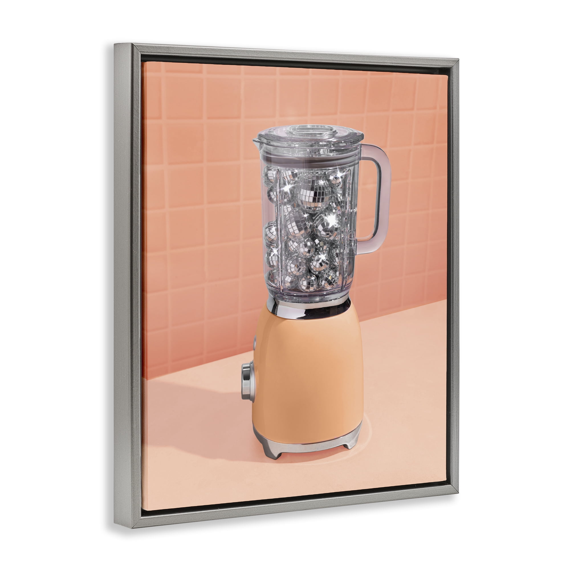 Stupell Industries Disco Drink Blender over Orange Gray Framed Floater Canvas Wall Art, design by LISH Creative