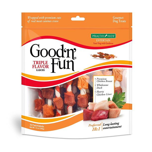 Good 'n' Fun Triple Flavored Kabobs Rawhide Dog Chews, 18 Count (12 Oz