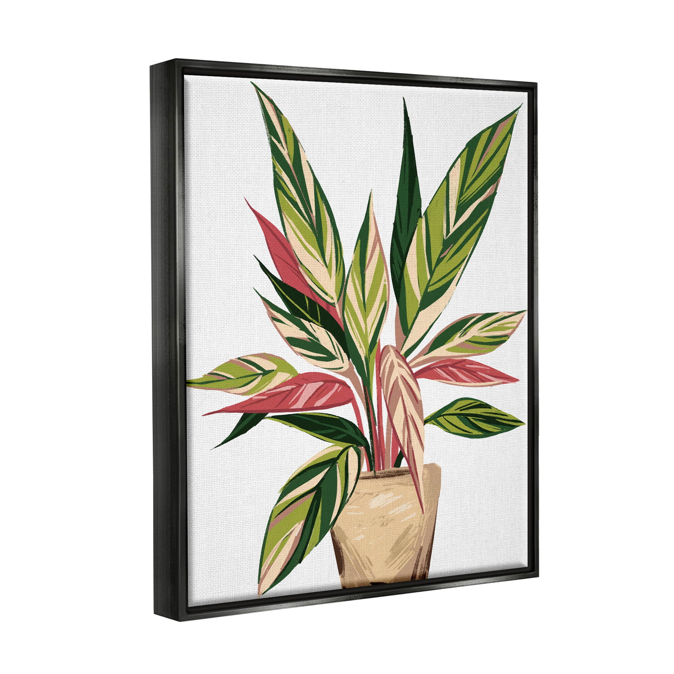 Modern Potted Plant Leaves Botanical & Floral Graphic Art Jet Black Framed Art Print Wall Art