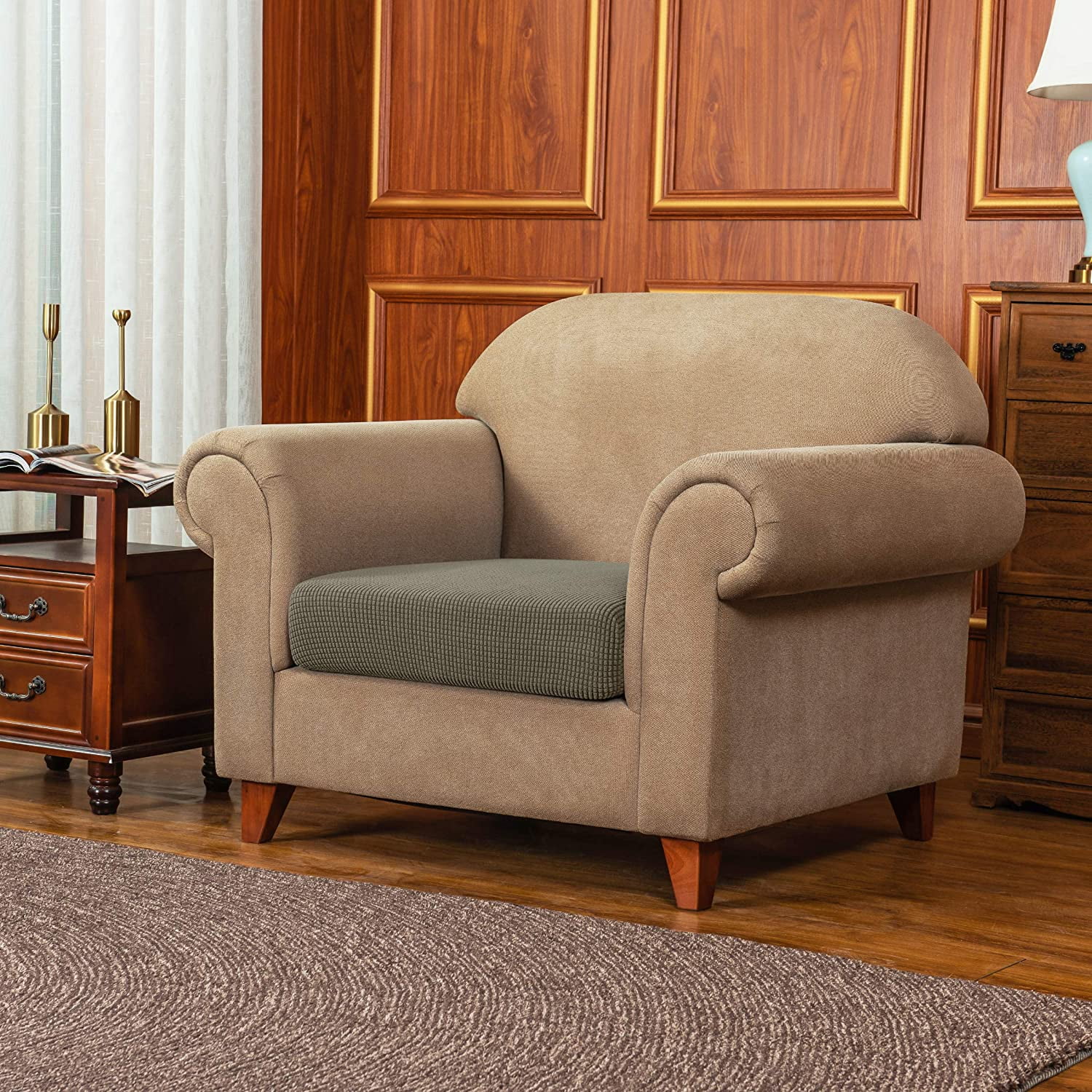 Subrtex Stretch Jacquard and Polyester Sofa Seat Cushion Cover, Ash Grey
