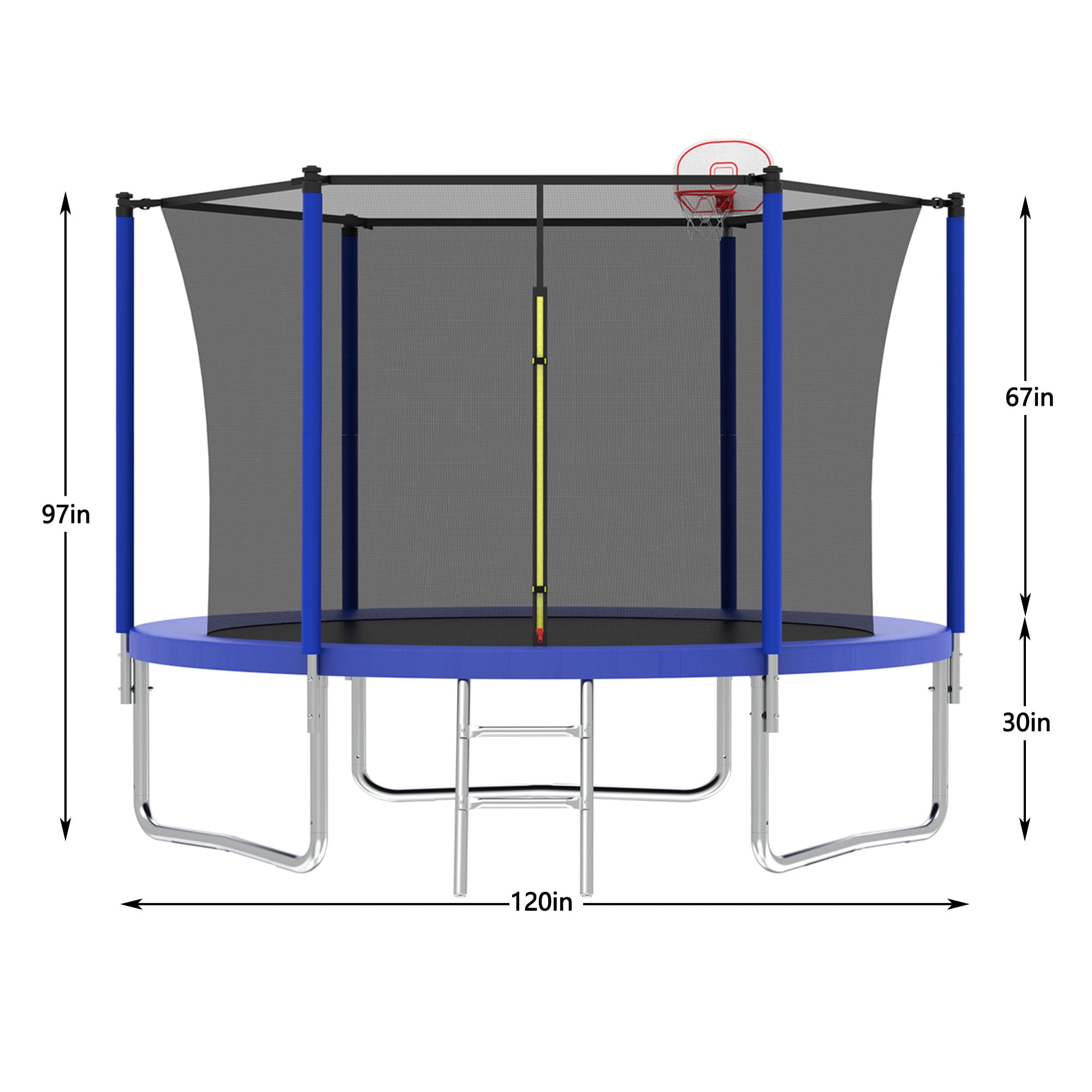 Yoneston 10FT Outdoor Trampoline with Basketball Hoop, 240LBS Round Trampoline with Ladder and Safety Enclosure for Kids and Adults in Backyard Garden, Blue