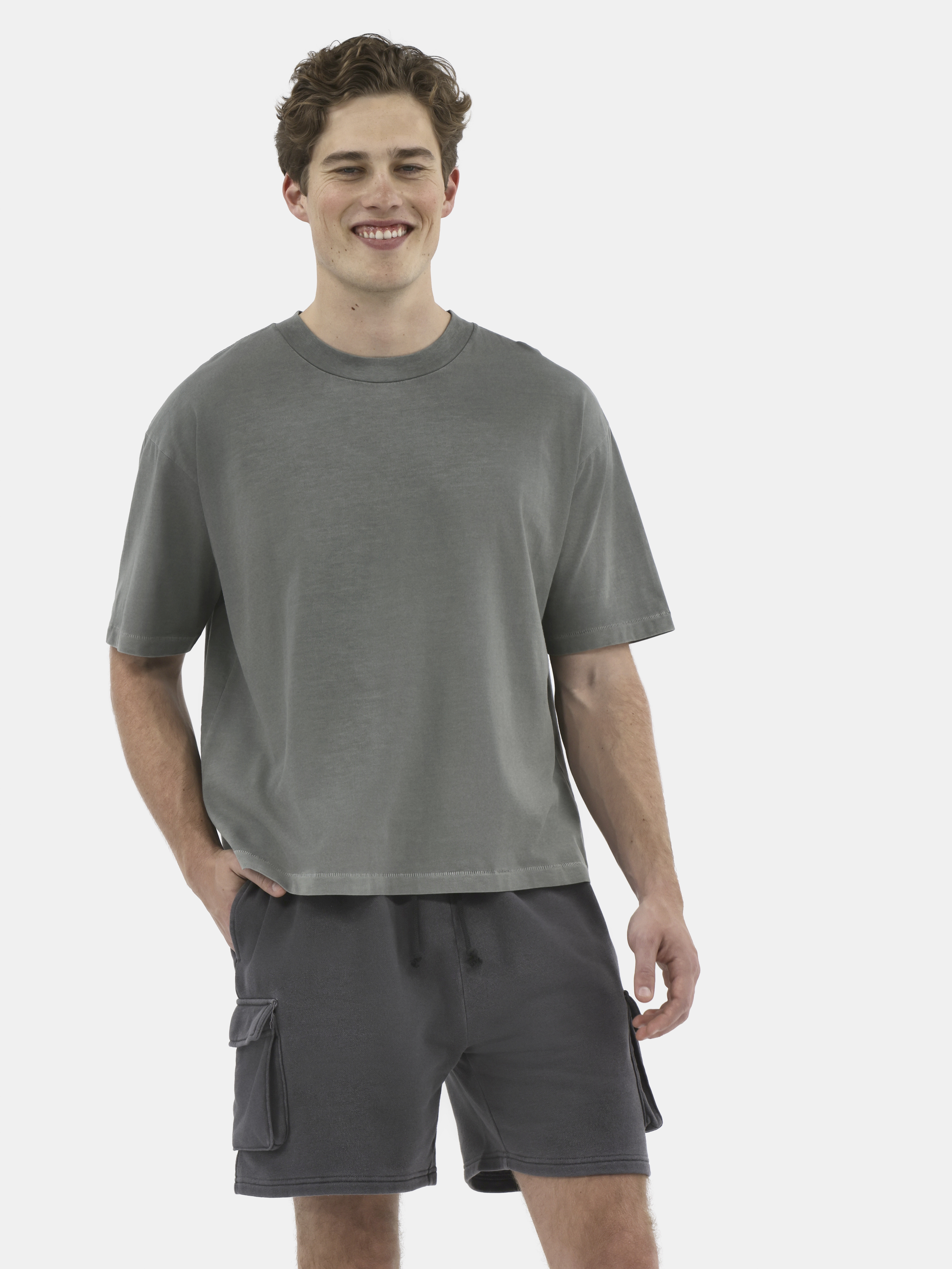 No Boundaries Cotton Oversized Cropped Tee with Short Sleeves, 2-Pack, Men's and Big Men's XS-5XL