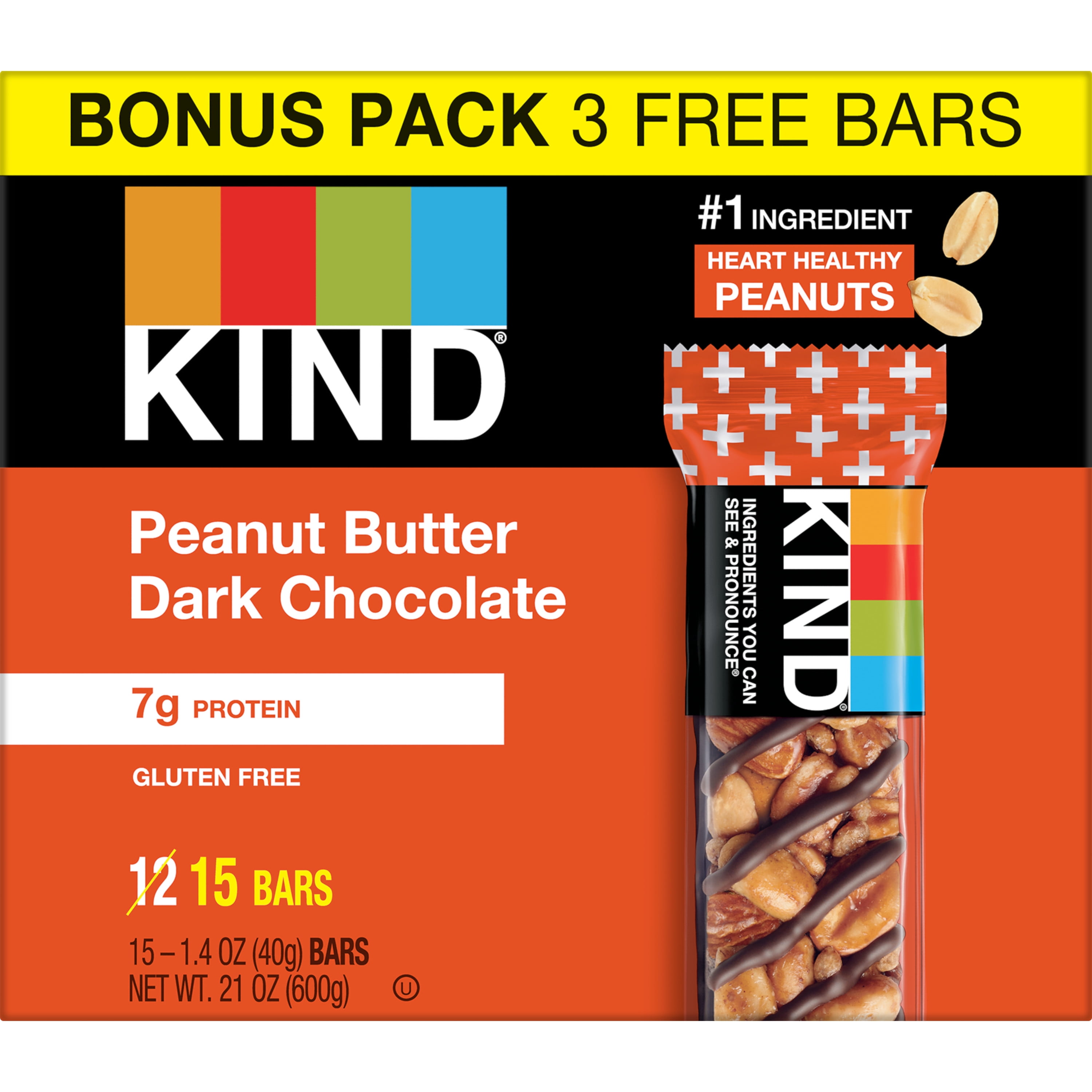 KIND Nut Bars, Peanut Butter Dark Chocolate, 1.4 oz, 15 Count