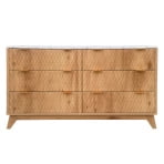 Fluted 6 Drawers Dresser for Bedroom, 54" Wide Modern Chest of Drawers with Faux Marble Top, Curved Profile Design,Wood Legs, Wodden Dresser TV Stand, rawer Organizer,Storage Organizer