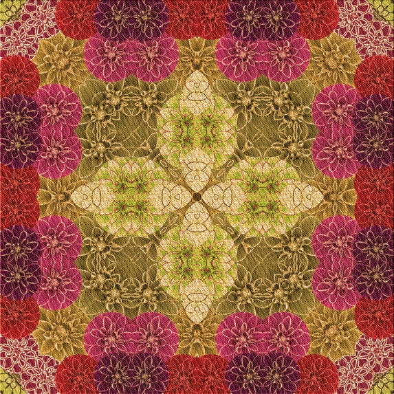 Ahgly Company Indoor Square Patterned Orange Gold Area Rugs, 6' Square