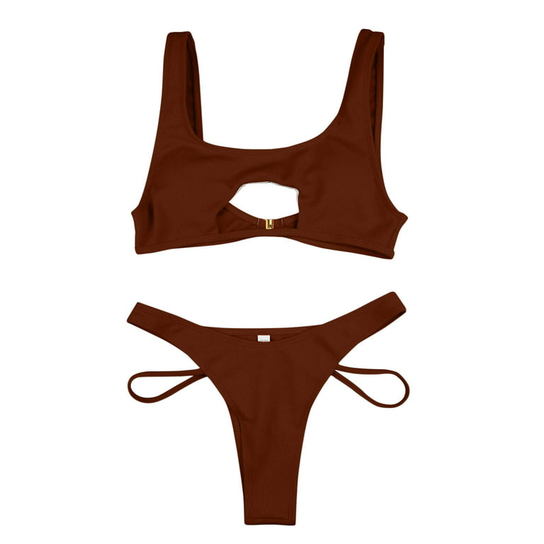 Aayomet Womens Bathing Suits Women's Bohemian Swimsuit Strappy Tie Side  Bikini Set Triangle Cheeky String Brazilian Swimwear,Gold L