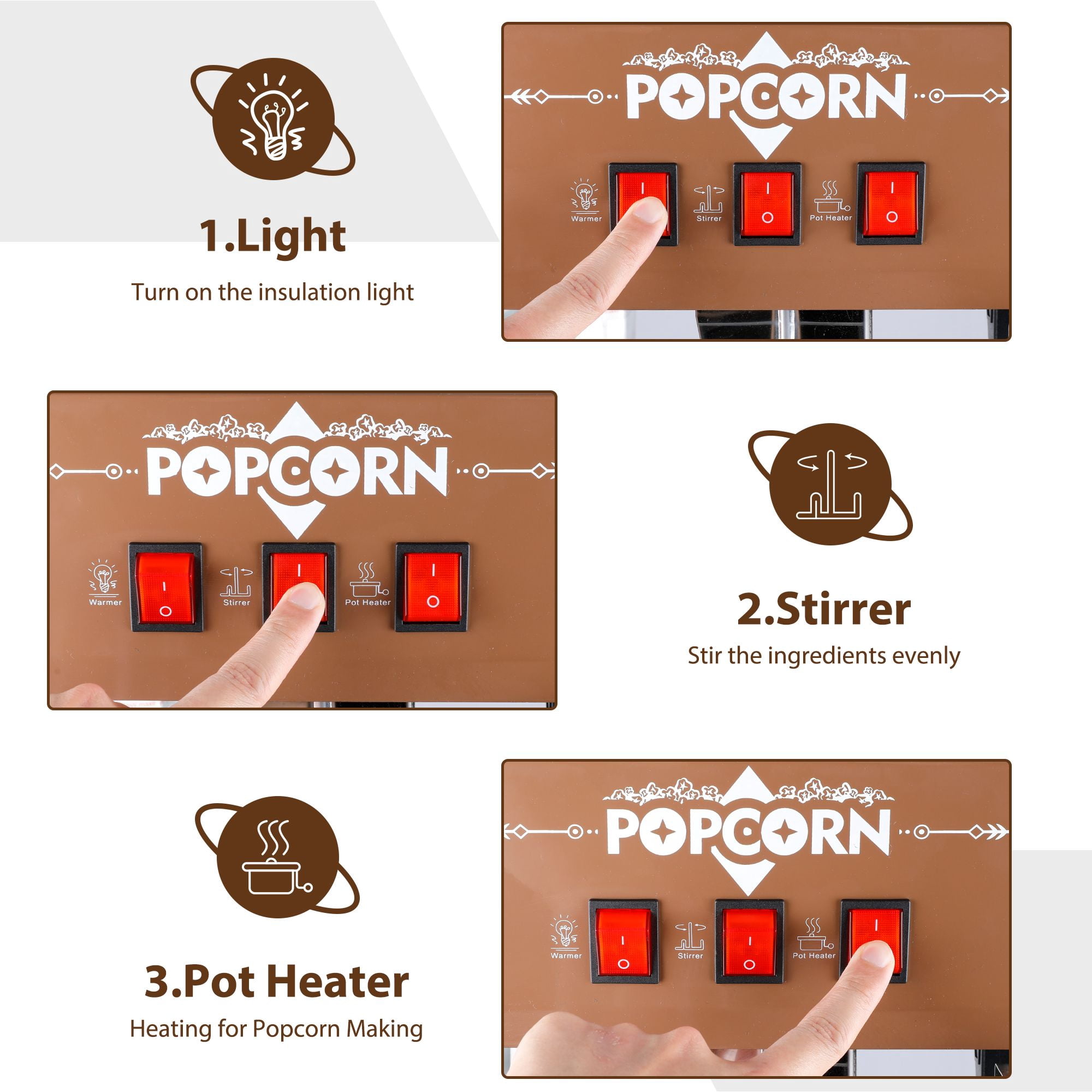 12oz Commercial Popcorn Machine with Cart, 3 Control Buttons Electric Popcorn Maker, Comes with 3 Candy Storage Boxes & 3 Plastic Spoons, Retro Popcorn Popper for Movie Theater Snack Bar