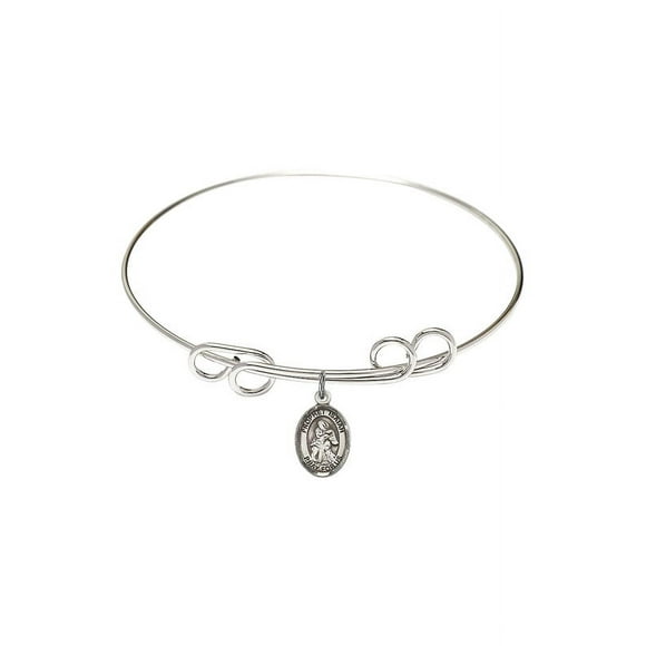 8 inch Round Double Loop Bangle Bracelet w/ St. Isaiah in Sterling Silver