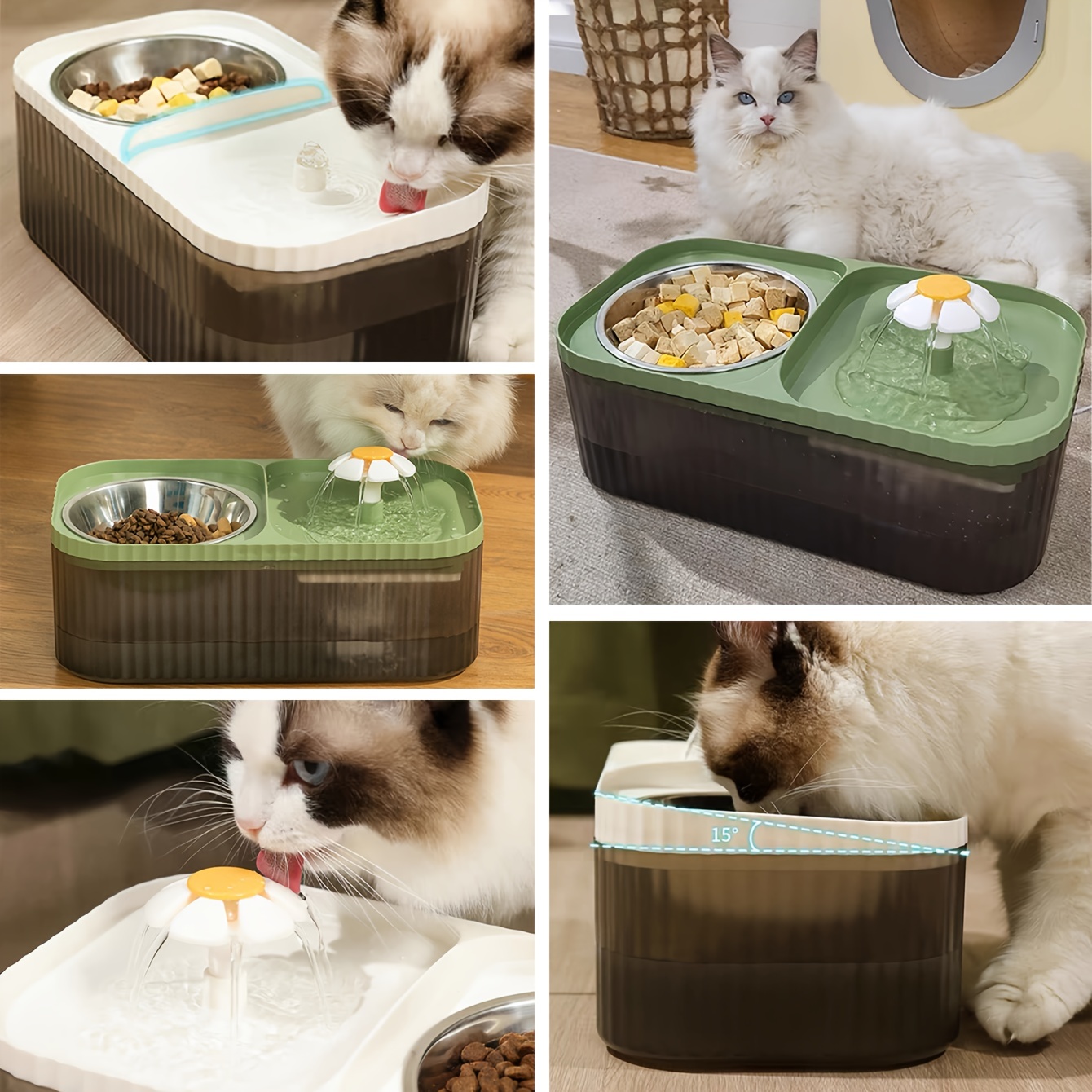 [1pc Automatic Cat Water Fountain] 1pc Automatic Cat Water Fountain With Stainless Steel Food Bowl, Elevated Cat Food And Water Feeder For Indoor Cats