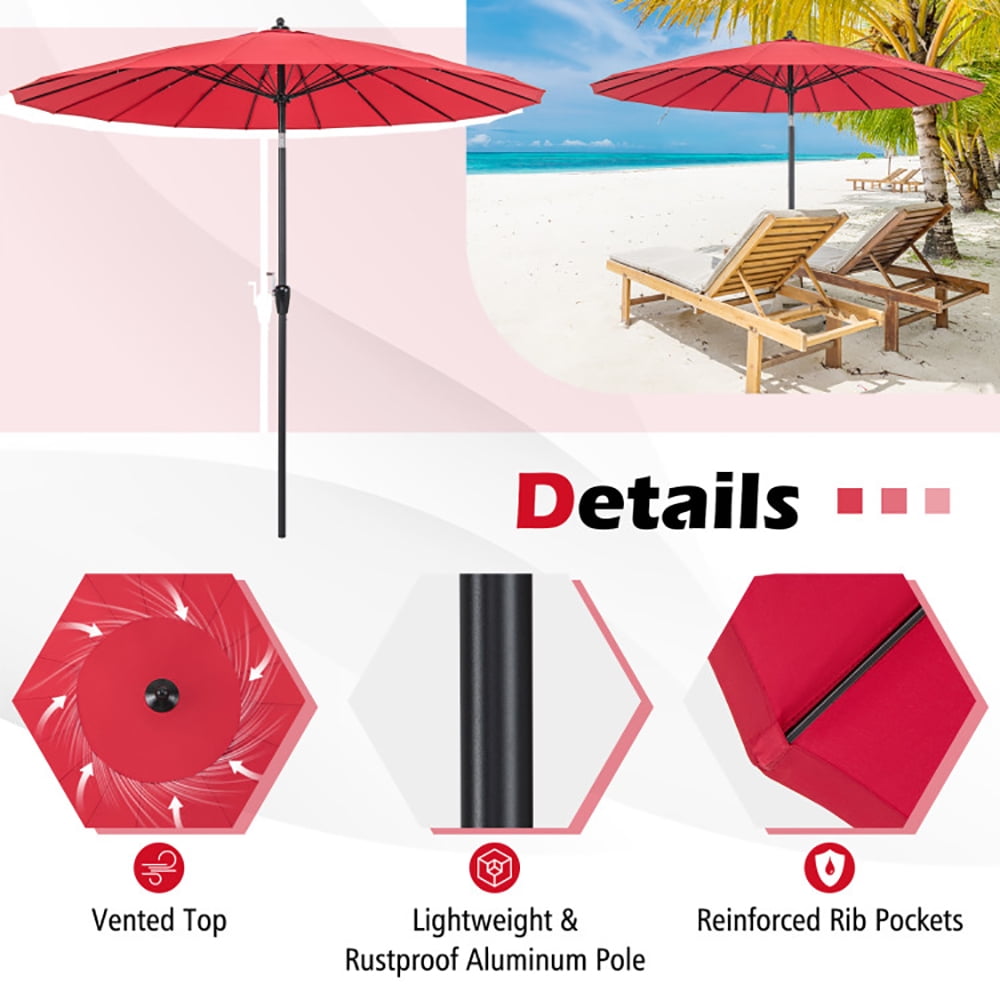Aimee Lii 9 Feet Round Patio Umbrella with 18 Fiberglass Ribs, Sunbrella Patio Umbrellas, Red Aimee Lii 9 Feet Round Patio Umbrella with 18 Fiberglass Ribs, Sunbrella Patio Umbrellas, Red