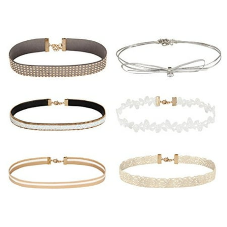Patent Choker - BodyJ4You Choker Necklace Gold Biege Bow Velvet Lace Ribbon Collar 6 Pieces