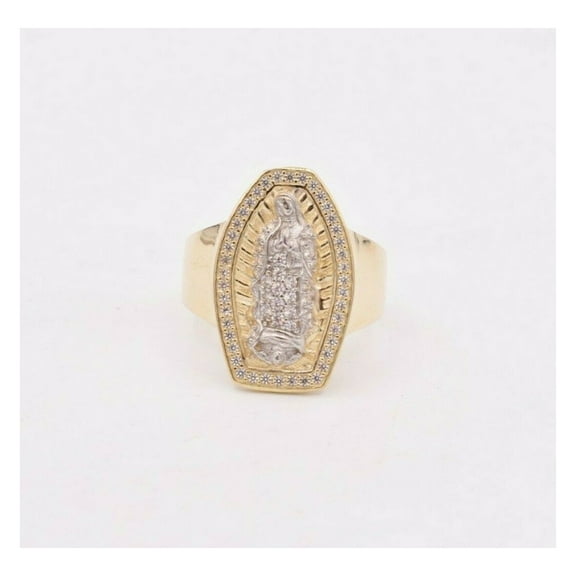 CZ Virgin Mary Lady Guadalupe Men’s Adult Ring 10K Yellow White Gold, 6.00 Gr All Sizes – Goldum NYC