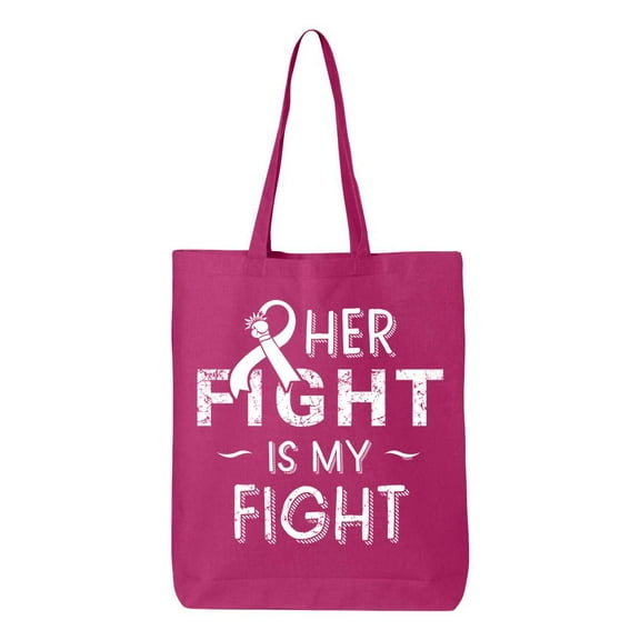 Tote Bag "Her Fight is My Fight" Survivor Support Eco Cotton Reusable Bag Hot Pink