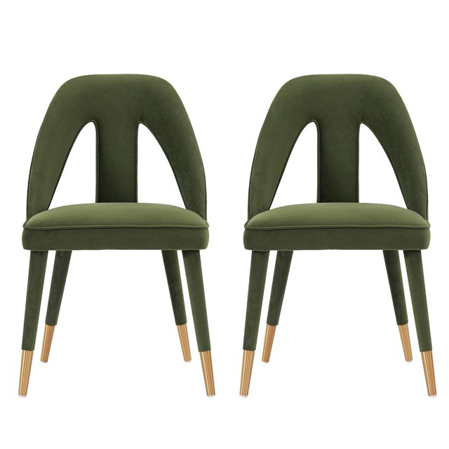 Manhattan Comfort Chaise de Salle à Manger Moderne en Velours Vert Olive - Ensemble de 2