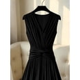 thumbnail image 3 of Black Satin V-Neck Sleeveless Twist Waist Draped Maxi Dress Formal Gown Elegant Womens Evening Dress, 3 of 4