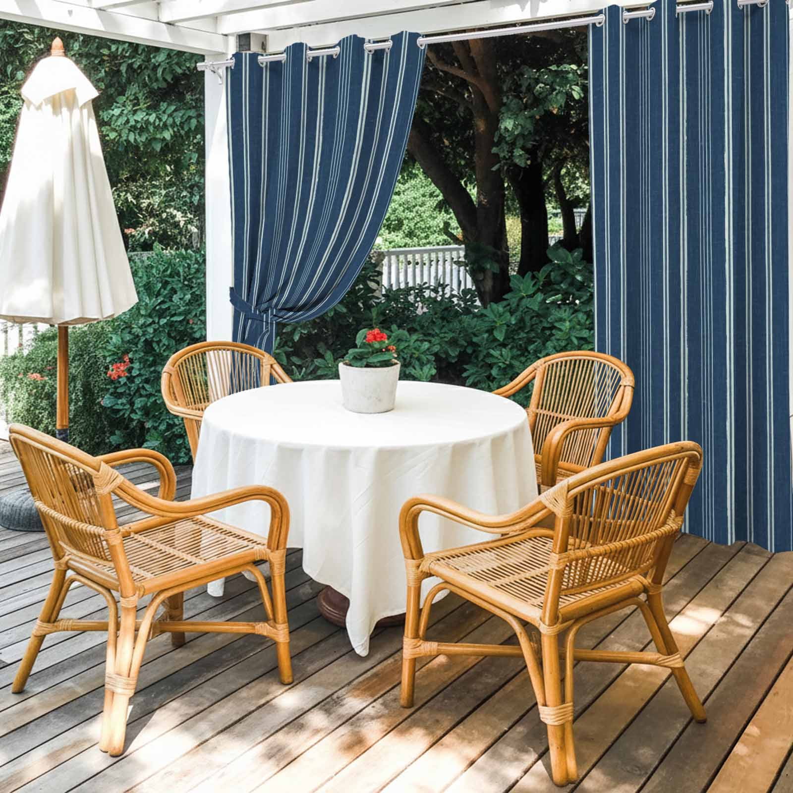 Navy Blue Striped Outdoor Curtains for Patio, Minimalism Stripes Modern Vintage Farmhouse Abstract Sunshade Privacy Drapes Grommet Waterproof Outside Curtains for Porch Balcony 54"x108", 1 Panel