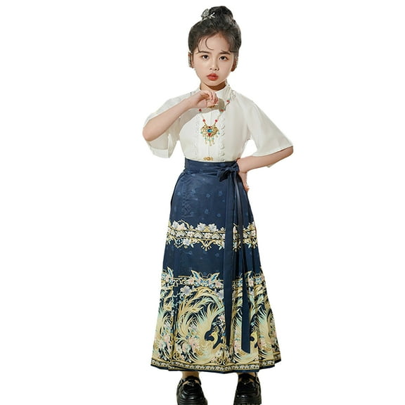 Afdoent Girl Outfits Dress For Girls Horse Face Skirt Classical Style Short Sleeve Ancient Comfortable 3-4 Years