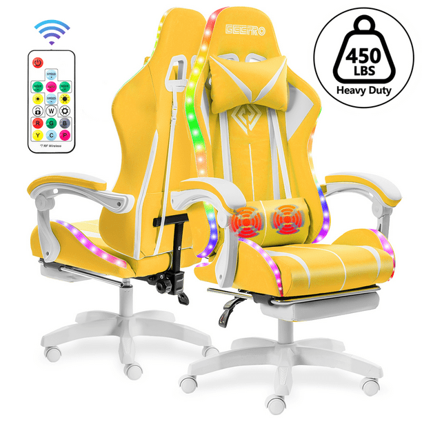 Geepro Bluetooth Speaker Massage Gaming Chair, RGB Lighted Computer Chair with Footrest and
