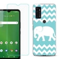thumbnail image 1 of Slim-Fit Gel TPU Phone Case for Cricket Dream 5G, with Tempered Glass Screen Protector, by OneToughShield ® - Chevron/Elephant, 1 of 2