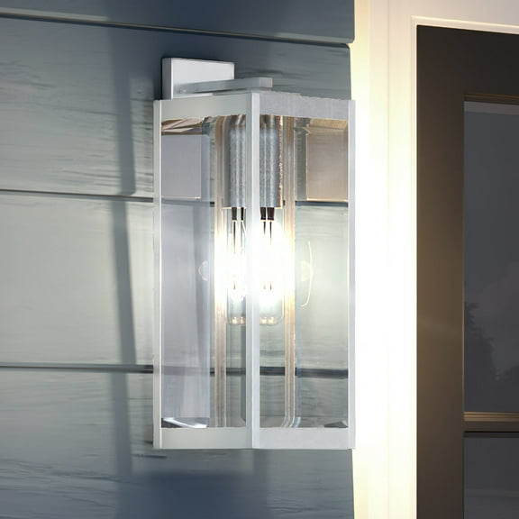 Luxury Modern Farmhouse Outdoor Wall Sconce, 20.00''H x 7.00''W, with Industrial Style Elements, Minimalist Design, Stainless Steel Finish and Clear Beveled Glass, UQL1362