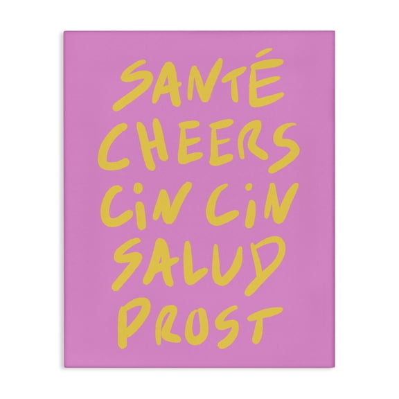 Stupell Industries Multilingual Cheers on Pink Quotes and Sayings Painting Wrapped Canvas Canvas Art Print Wall Art, 16 x 20