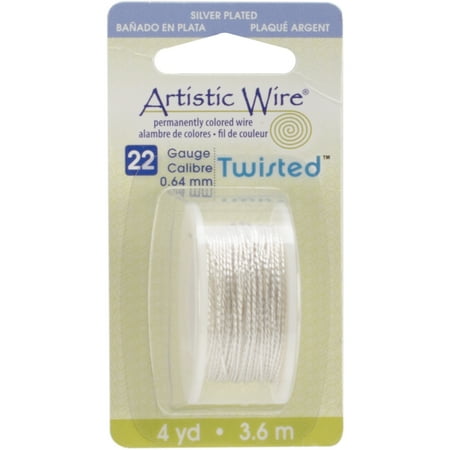 Artistic Wire, Twisted Craft Wire 22 Gauge Thick, 4 Yard Spool, Tarnish Resistant Silver