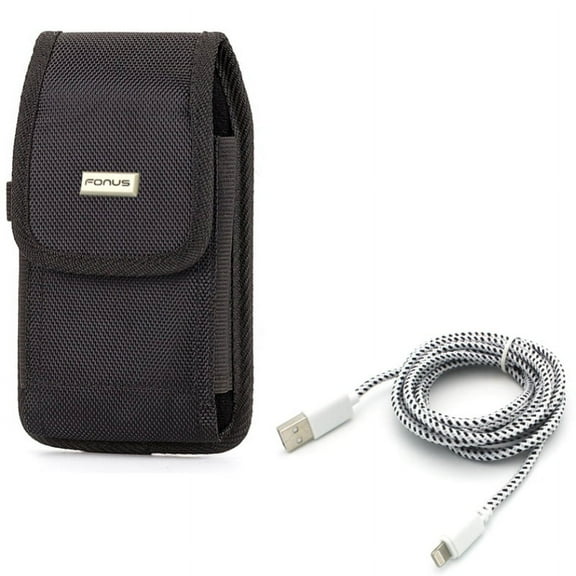 Rugged Case Belt Clip w Charger Cord 6ft USB Cable for iPhone XS Max/8 PLUS/7 Plus/6S Plus/6 Plus - Holster Canvas Cover Pouch Carry and Power Wire Braided Long Sync