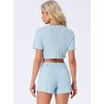 thumbnail image 4 of DARING DIVA Y2K Crop Tops with Shorts Knit Button-Down Pajama Sets XS Blue, 4 of 7