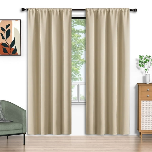 Cortinas Blackout Beige 52x84 Pulgadas, Juego de 2 Cortinas con Bolsillo para Barra, Aisladas Térmicamente, Decoración Sólida para el Hogar, Cortinas para Sala de Estar y Recámara, Privacidad Asegura