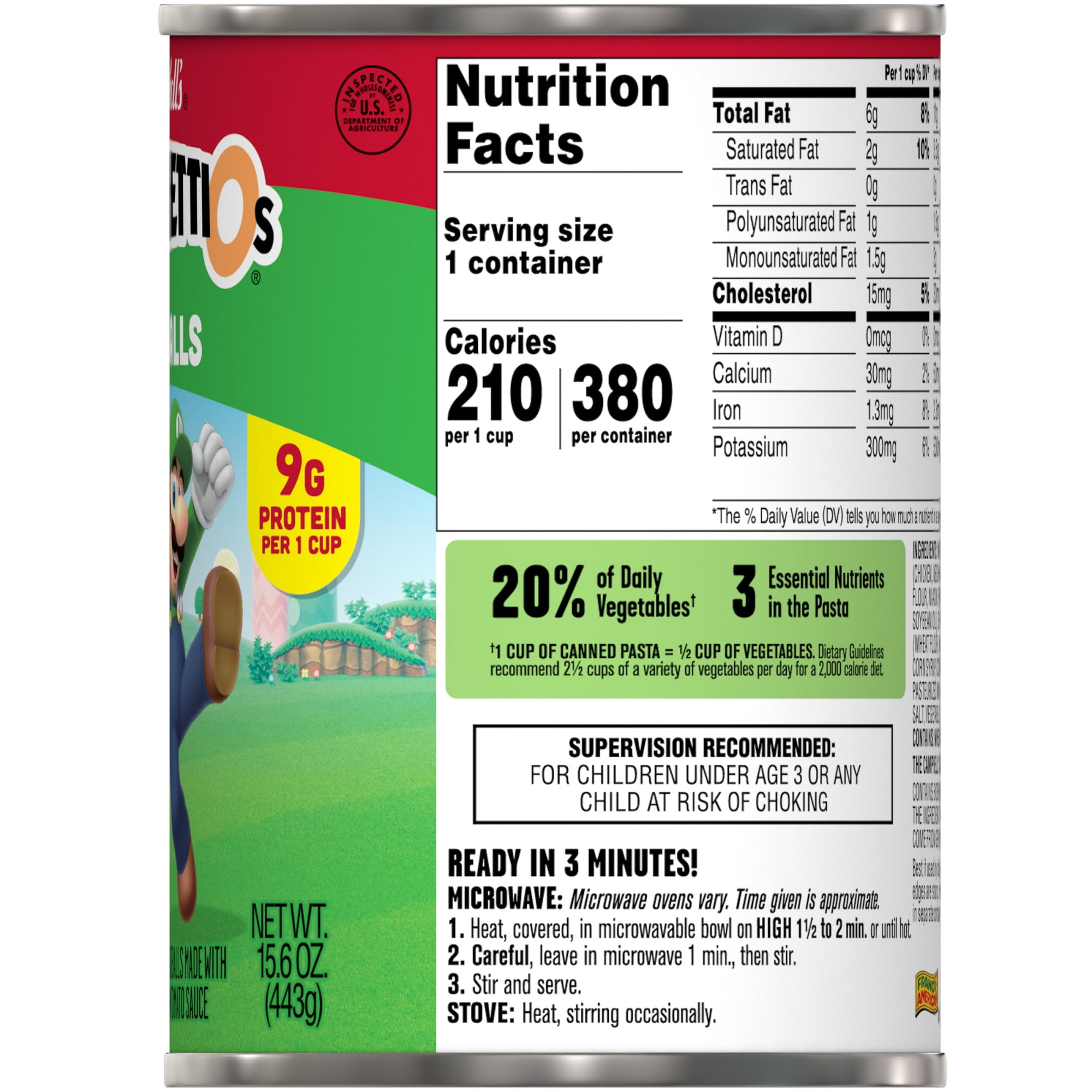 (6 pack) SpaghettiOs Super Mario Bros Canned Pasta with Meatballs, 15.6 oz Can