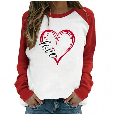 

Plus Size Women Color Block Valentine s Day Love Print Casual Blouse T-shirt Top