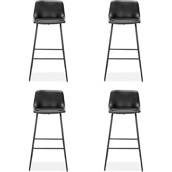 LUE BONA Counter Height Bar Stools, Mid Century Modern 24" Faux Leather Bar Stools Set of 4, Upholstered Faux Leather Bar Stool with Metal Legs, Easy to Assemble for Kitchen Home, Black