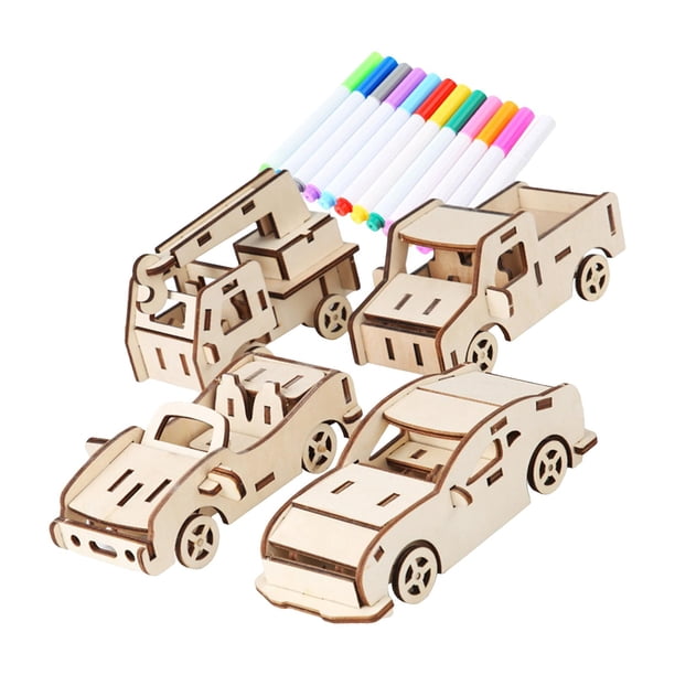 Rompecabezas de madera 3D Juego de 4 DIY 3D Rompecabezas Juguetes Kits de construcción Actividad Regalo Rompecabezas Juguetes de madera DIY