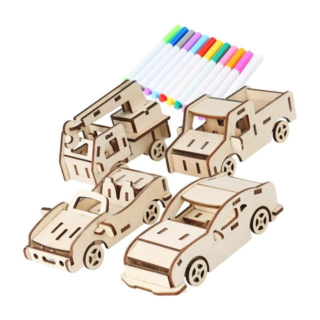 lionlar Kits de Voitures Modèles avec Marqueurs Colorés Kit de Construction Jouet 4 Pcs