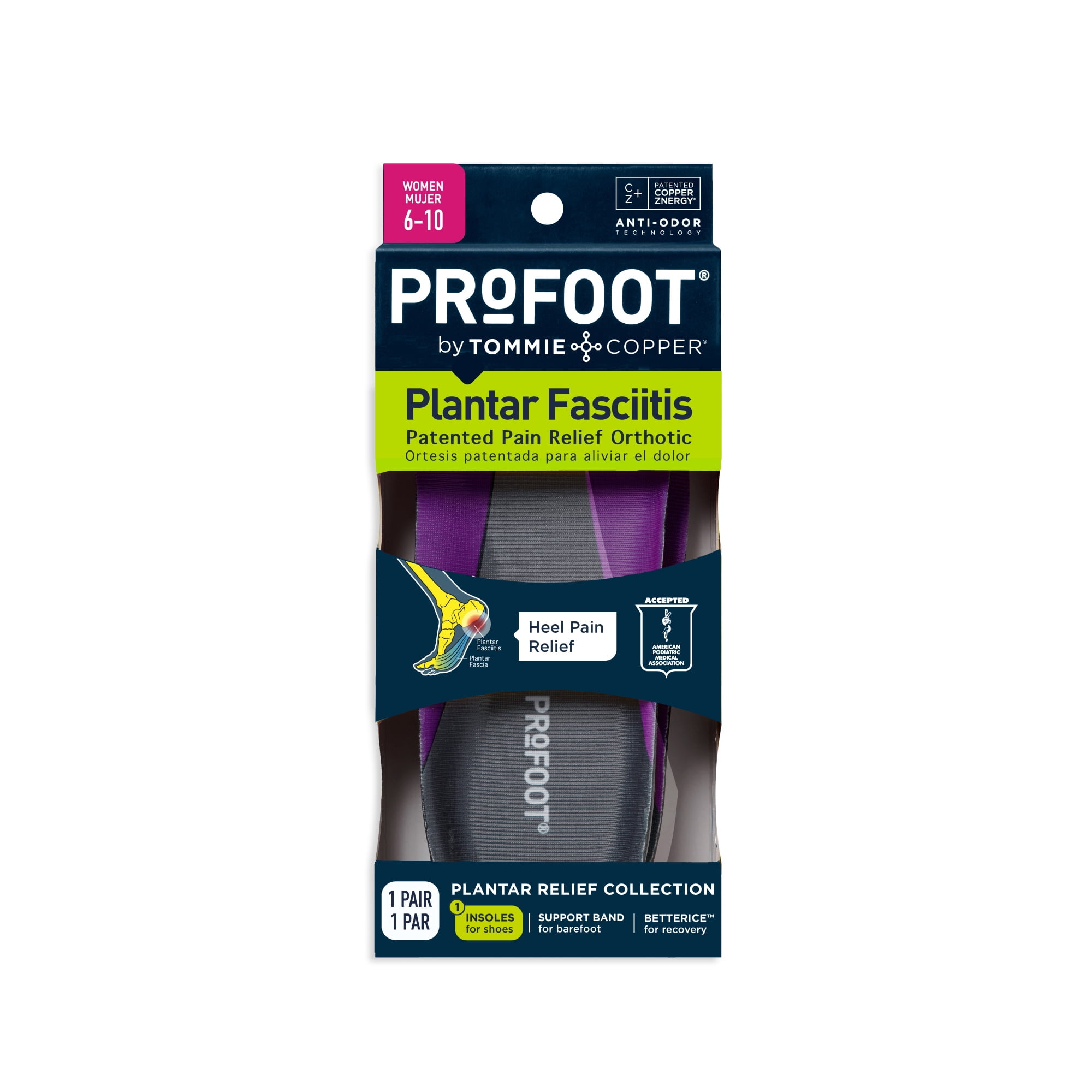 (3 pack) ProFoot Plantar Fasciitis Orthotic Insoles, Womens 6-11, 1 Pair