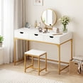 thumbnail image 2 of Costway Office Desk with Power Outlets,43.5" Modern Writing Desk with Hidden Compartment White & Gold, 2 of 10