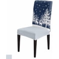 thumbnail image 4 of Chair Covers for Dining Room Set of 6,Christmas Reindeer Tree Silhouette Stretch Seat Protector Removable Washable Chairs Slipcovers for Kitchen Banquet Wedding Hotel,White Snowflake on Black, 4 of 6