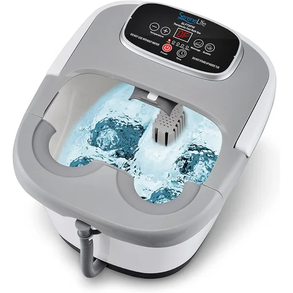 SereneLife Hydro Therapy Foot Bath Massager, Foot Spa W/ Deep Kneading Rolling Shiatsu Massage Ball, Gray