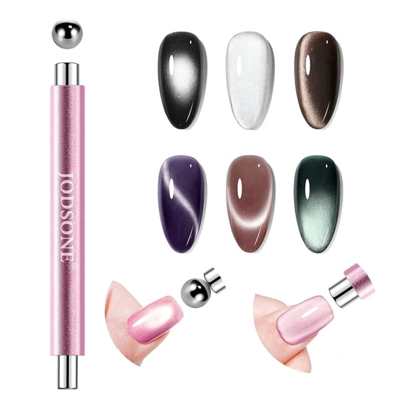 JODSONE 3-in-1 Cat Eye Magnet Nail Art Tool,Pink Gold Cylindrical & Round Ball Nail Magnet Pens, Multi-Effect Magnets for Cat Eye Gel Polish DIY at Home Salon(Magnet Only, No Gel Included)