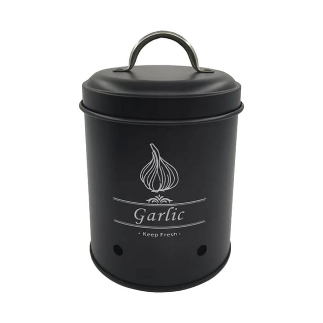 Kitchen Storage Canister Metal Vintage Vegetables Storage Bin for Restaurant black garlic
