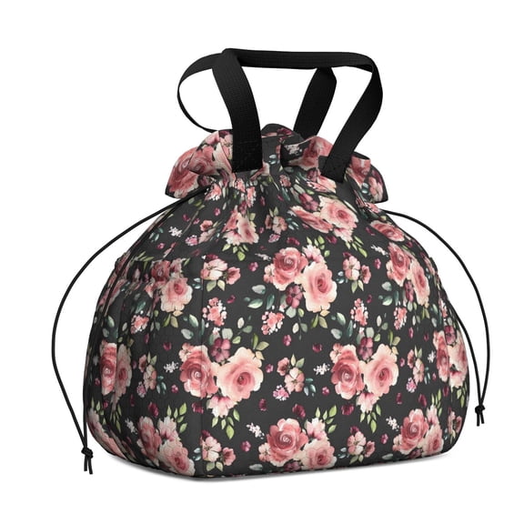Pioneer Flower Floral Print Pattern Drawstring Lunch Bag Women - Drawstring Lunch Bag Insulated for Work Office - Stain-Resistant Large Lunchbags for Women with Multi-Pockets