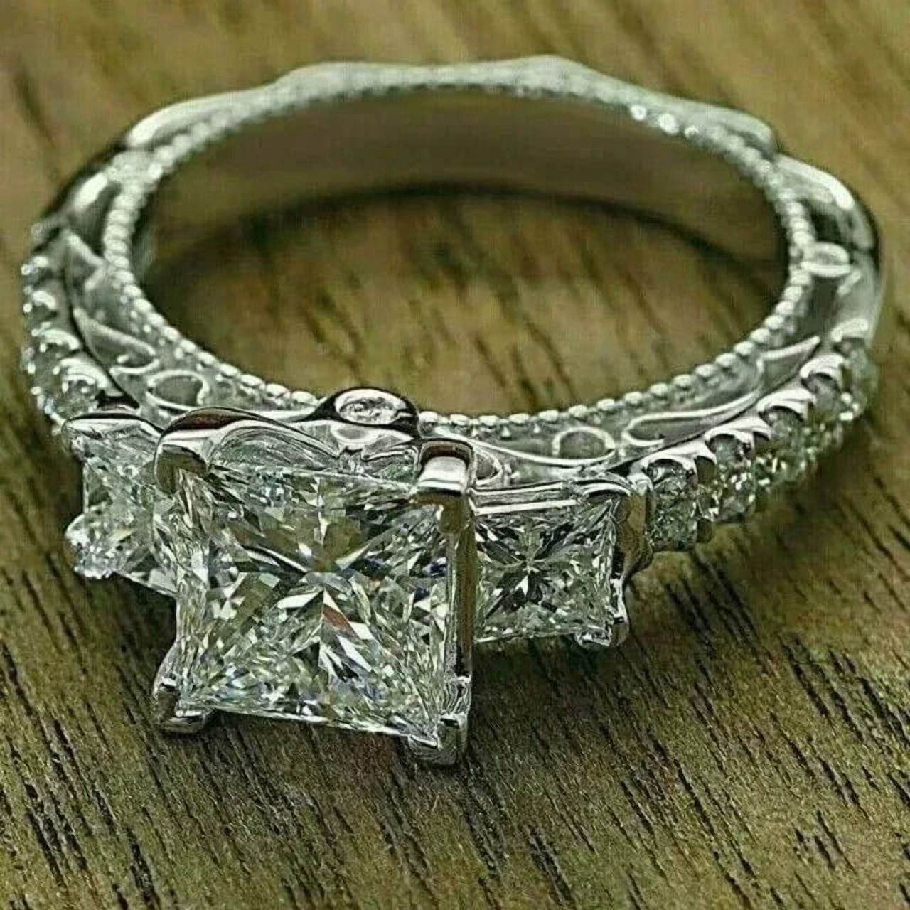 2Ct Princess Cut lab Created Diamond Halo Engagement Ring 14k White Gold Plated