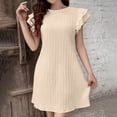 thumbnail image 4 of Efsteb Women's Round Neck Ruffle Sleeve Pleated Mini Dress Short Sleeve A-Line Dress for Summer Daily Work Office Casual (Khaki,XXL), 4 of 9